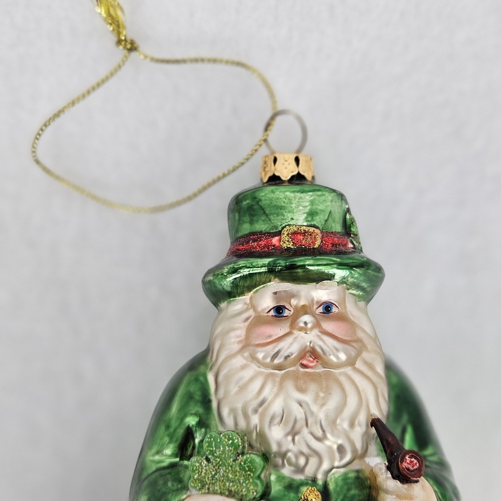 Blown‎ Glass Leprechaun Santa St Patrick's Day Christmas Ornament 6 In High - Picture 8 of 8